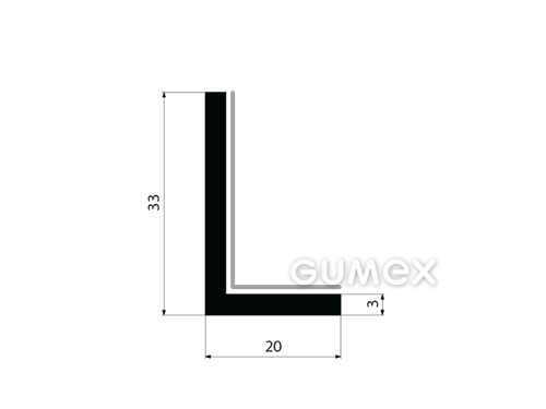 "L" Gummiprofil mit Samt, 33x20/3mm, Länge 5000mm, 70°ShA, EPDM, -40°C/+100°C, schwarz, 